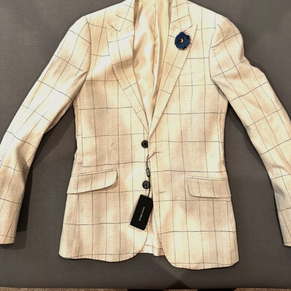 Gianni Feraud Skinny Fit Wedding Windowpane Check Suit Jacket